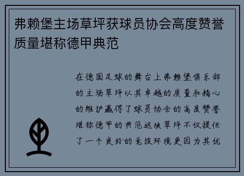 弗赖堡主场草坪获球员协会高度赞誉质量堪称德甲典范 弗赖堡主场草坪获球员协会高度赞誉质量堪称德甲典范