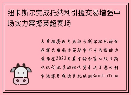 纽卡斯尔完成托纳利引援交易增强中场实力震撼英超赛场