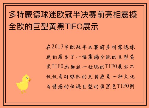 多特蒙德球迷欧冠半决赛前亮相震撼全欧的巨型黄黑TIFO展示 多特蒙德球迷欧冠半决赛前亮相震撼全欧的巨型黄黑TIFO展示